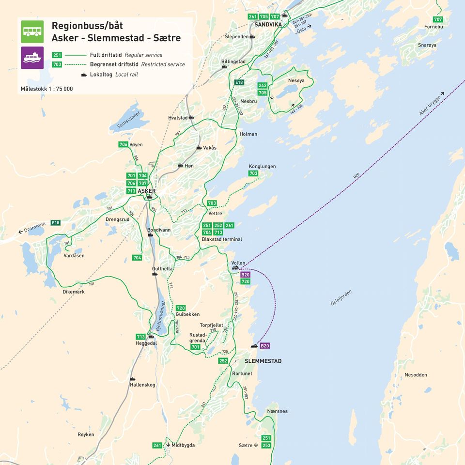 707 Høn Konglungen 703 B20 Drammen E18 701 701 Drengsrud 704 704 Bondivann 713 703 Vettre 251 252 261 704 713 Blakstad terminal Vardåsen Dikemark 701 704 Gullhella 720 Guibekken Torpfjellet 713