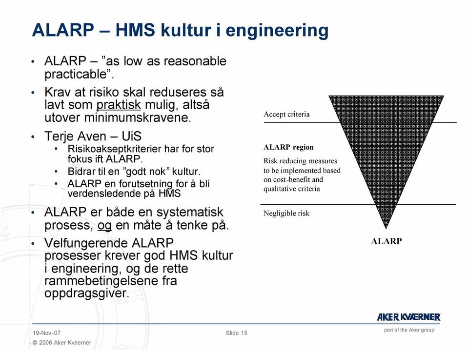 ALARP en forutsetning for å bli verdensledende på HMS ALARP er både en systematisk prosess, og en måte å tenke på.