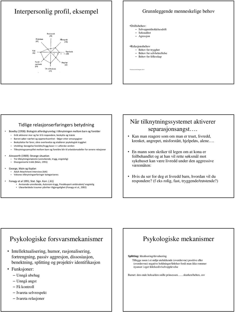 respondere, beskytte og trøste Barnet søker nærhet og oppmerksomhet -følger etter omsorgsgiver Beskyttelse for farer, sikre overlevelse og etablerer psykologisk trygghet Utvikling: bevegelse