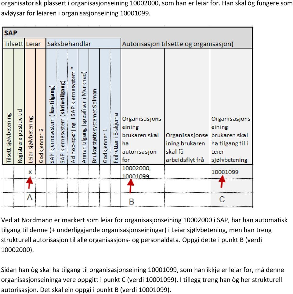 men han treng strukturell autorisasjon til alle organisasjons- og personaldata. Oppgi dette i punkt B (verdi 10002000).