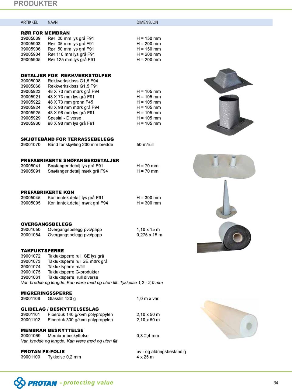 F91 h = 105 mm 39005922 48 X 73 mm grønn F45 h = 105 mm 39005924 48 X 98 mm mørk grå F94 h = 105 mm 39005925 48 X 98 mm lys grå F91 h = 105 mm 39005929 Spesial - Diverse h = 105 mm 39005930 98 X 98