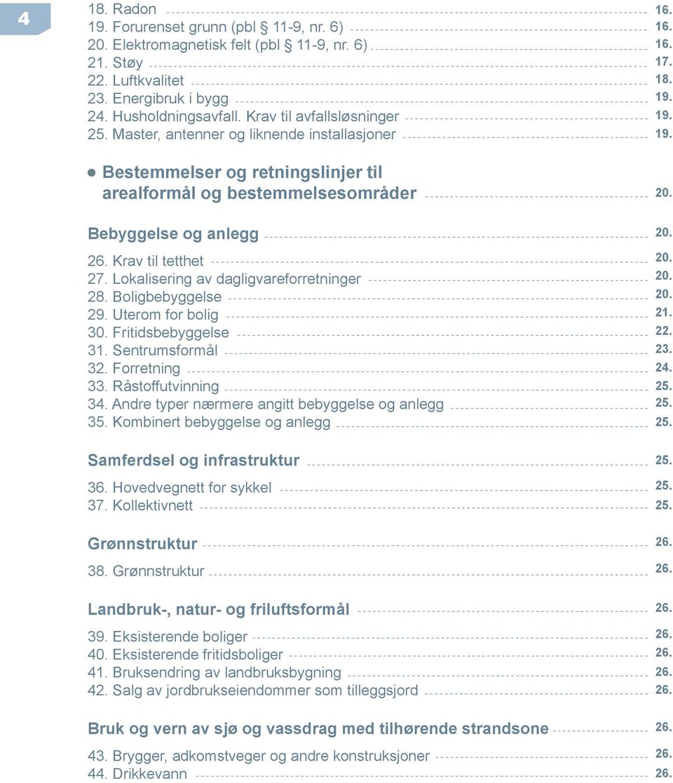 Boligbebyggelse 9. Uterom for bolig 30. Fritidsbebyggelse 31. Sentrumsformål 3. Forretning 33. Råstoffutvinning 34. Andre typer nærmere angitt bebyggelse og anlegg 35.