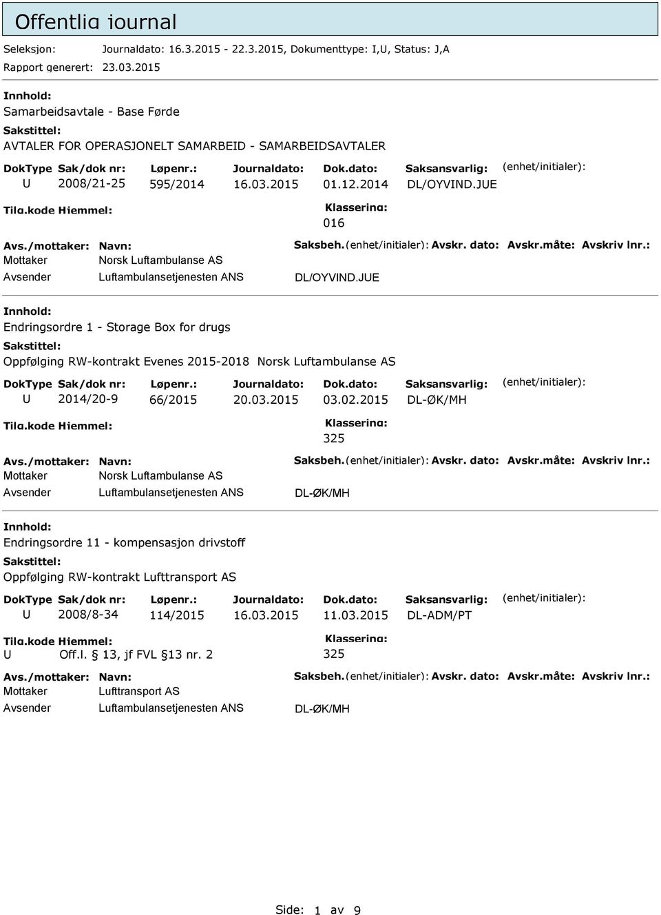 2014 016 Mottaker Norsk Luftambulanse AS Endringsordre 1 - Storage Box for drugs Oppfølging RW-kontrakt Evenes 2015-2018 Norsk Luftambulanse AS