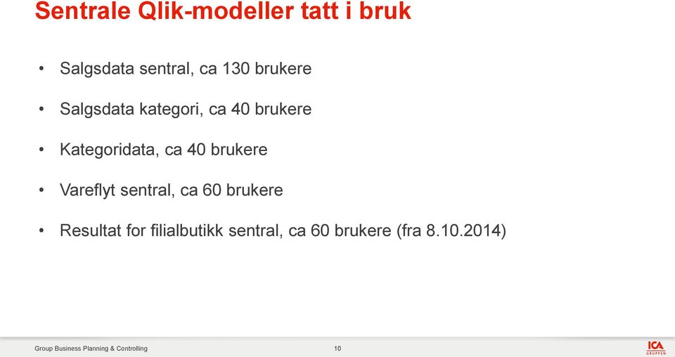 brukere Vareflyt sentral, ca 60 brukere Resultat for filialbutikk