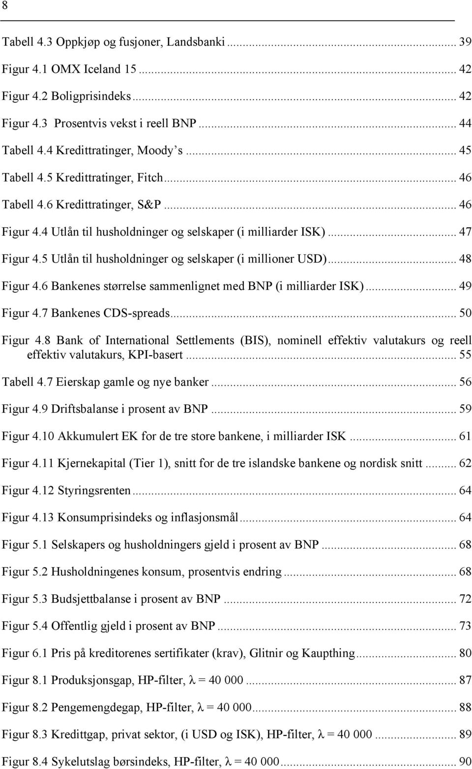 5 Utlån til husholdninger og selskaper (i millioner USD)... 48 Figur 4.6 Bankenes størrelse sammenlignet med BNP (i milliarder ISK)... 49 Figur 4.7 Bankenes CDS-spreads... 50 Figur 4.