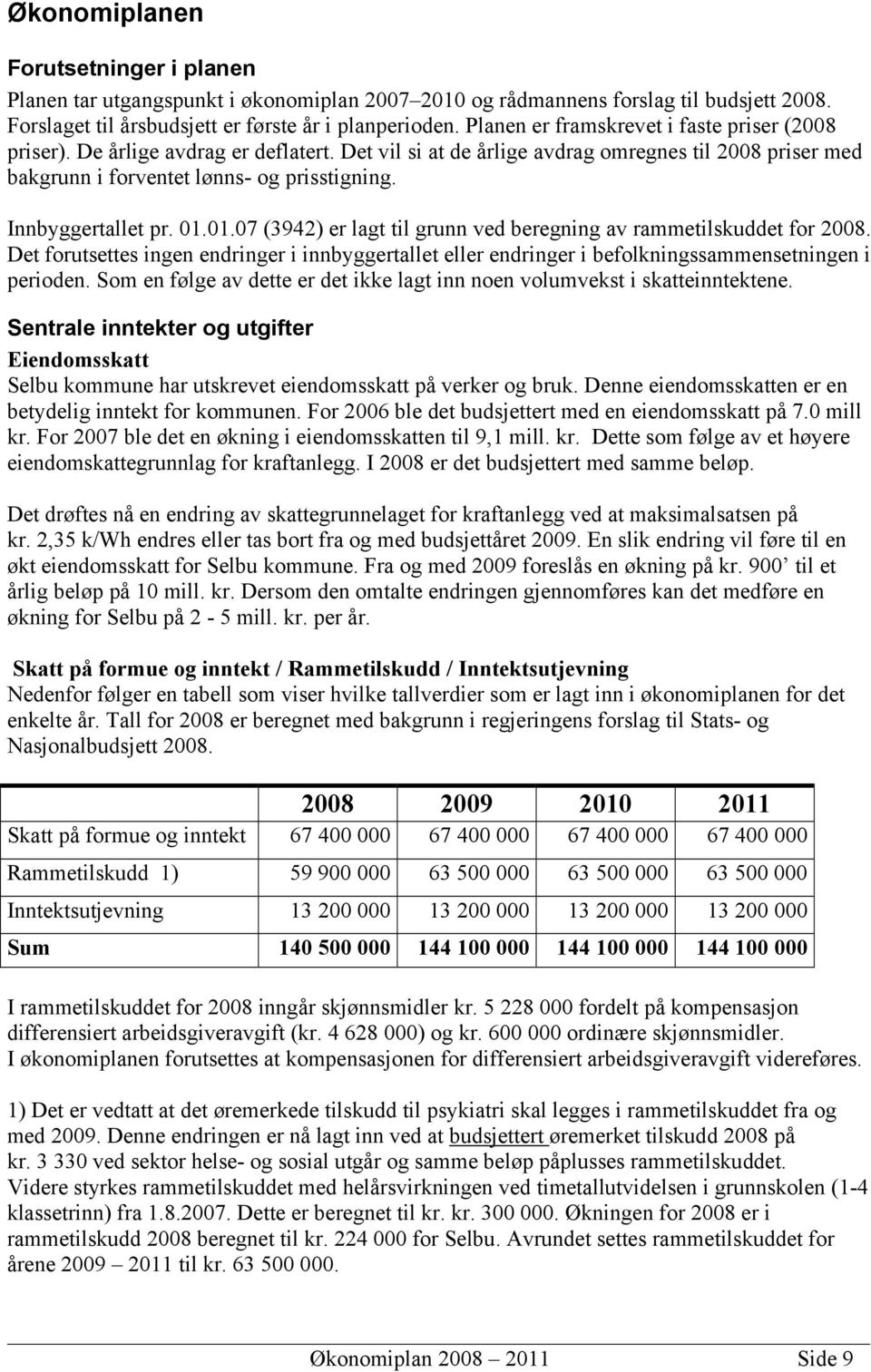 Innbyggertallet pr. 01.01.07 (3942) er lagt til grunn ved beregning av rammetilskuddet for 2008.