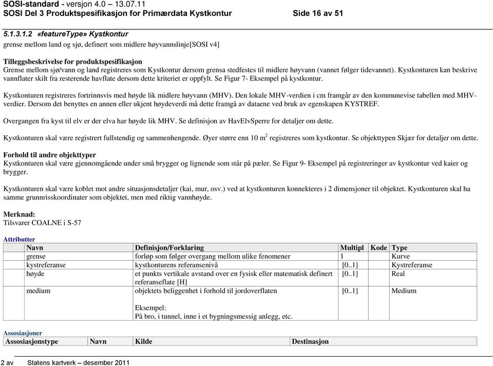 5.1.3.1.2 Kystkontur grense mellom land og sjø, definert som midlere høyvannslinje[sosi v4] Tilleggsbeskrivelse for produktspesifikasjon Grense mellom sjø/vann og land registreres som Kystkontur