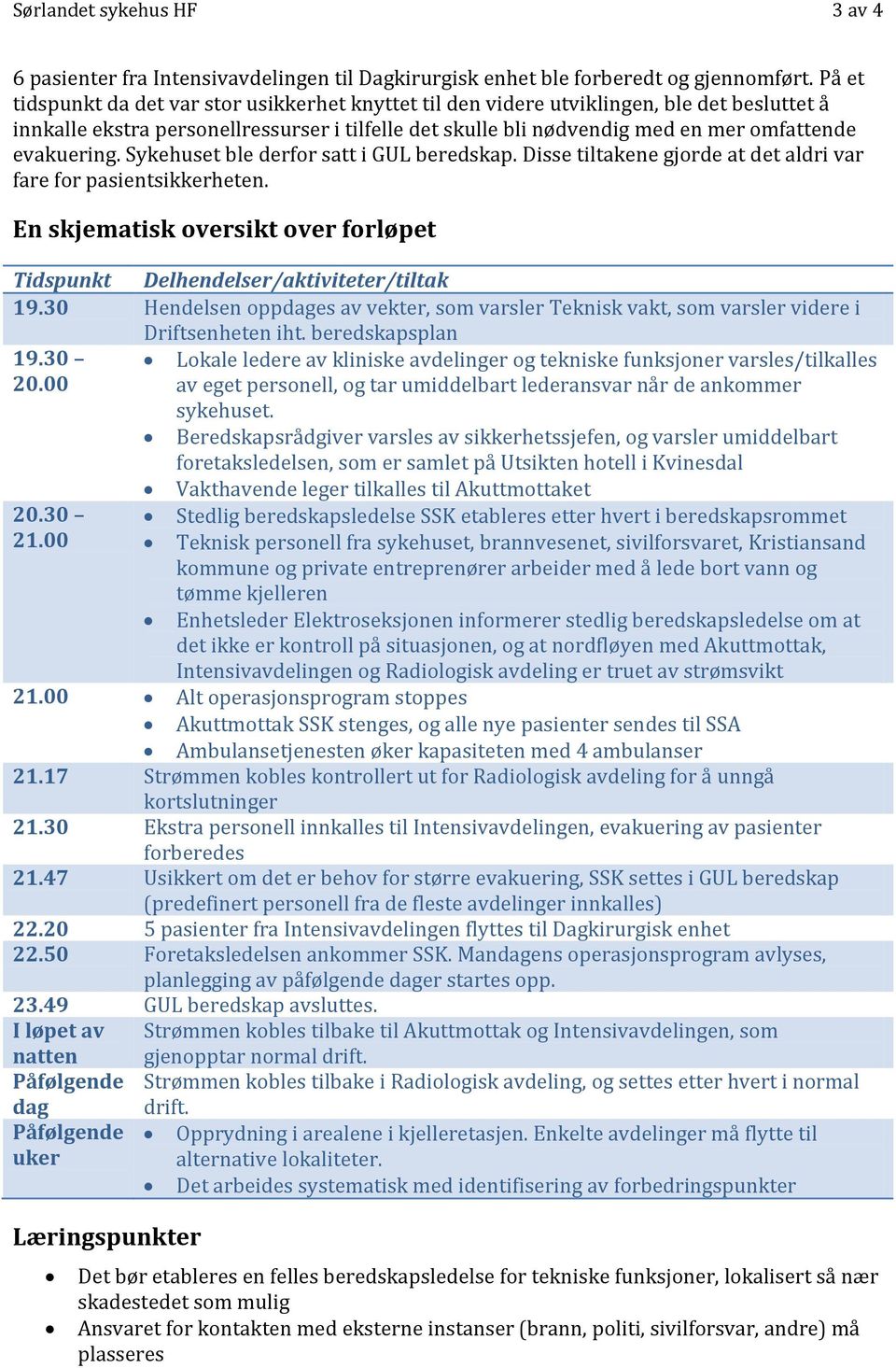 evakuering. Sykehuset ble derfor satt i GUL beredskap. Disse tiltakene gjorde at det aldri var fare for pasientsikkerheten.