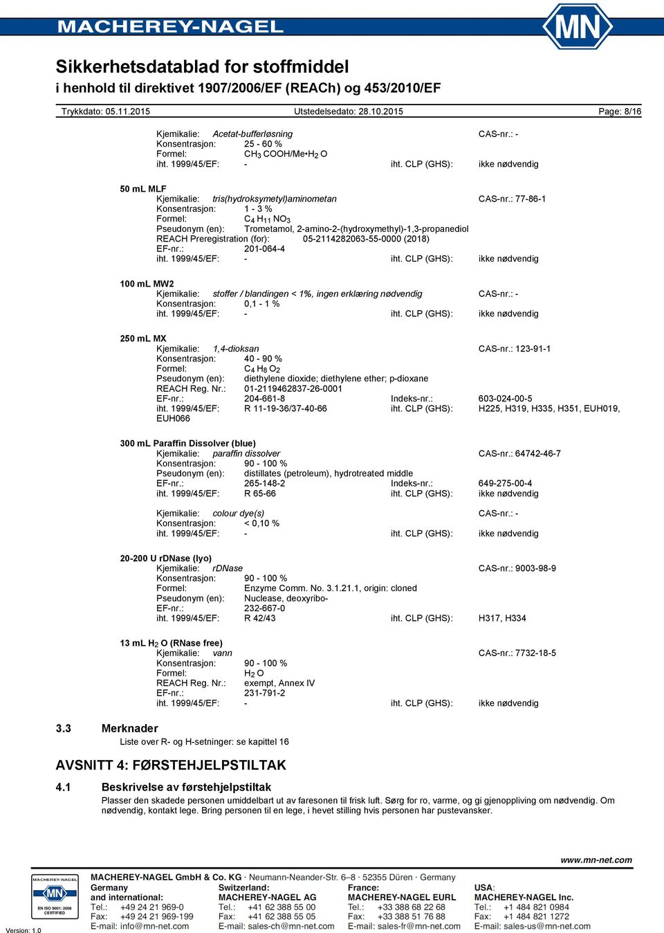 : 77861 Konsentrasjon: 1 3 % Formel: C 4 H 11 NO 3 Pseudonym (en): Trometamol, 2amino2(hydroxymethyl)1,3propanediol REACH Preregistration (for): 052114282063550000 (2018) EFnr.: 2010644 iht.