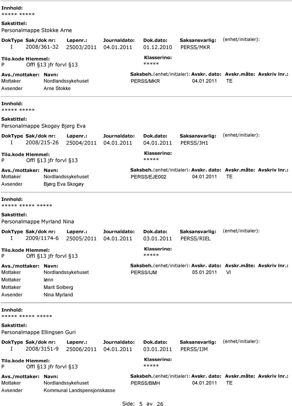 ERSS/EJE002 TE Avsender Bjørg Eva Skogøy nnhold: ersonalmappe Myrland Nina 2009/1174-6 25005/2011