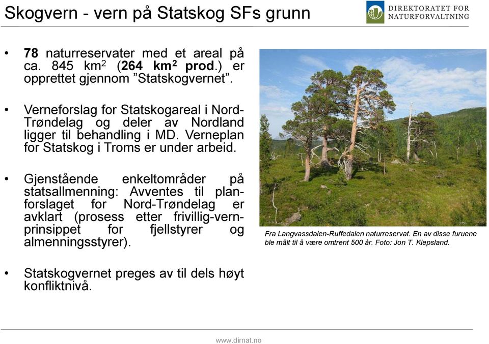 Gjenstående enkeltområder på statsallmenning: Avventes til planforslaget for Nord-Trøndelag er avklart (prosess etter frivillig-vernprinsippet for fjellstyrer