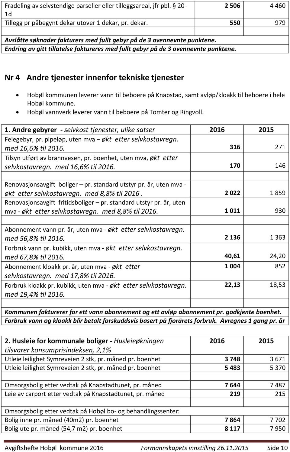 Nr 4 Andre tjenester innenfor tekniske tjenester Hobøl kommunen leverer vann til beboere på Knapstad, samt avløp/kloakk til beboere i hele Hobøl kommune.