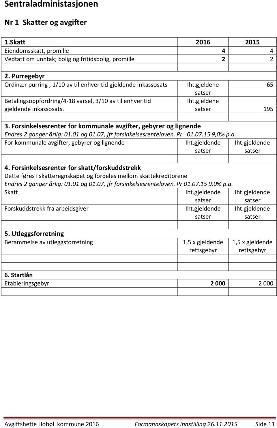 gjeldene satser 195 3. Forsinkelsesrenter for kommunale avgifter, gebyrer og lignende Endres 2 ganger årlig: 01.01 og 01.07, jfr forsinkelsesrenteloven. Pr. 01.07.159,0% p.a. For kommunale avgifter, gebyrer og lignende Iht.