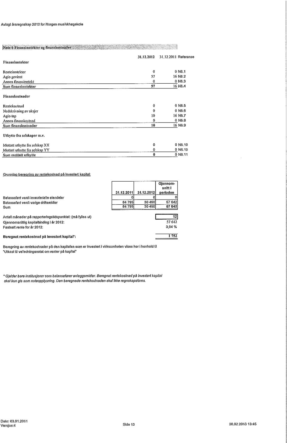 9 Utbytte fra selskaper nkv. Mottatt Inbytte fra selskap XX 0 0 N6.10 Mottatt utb tte fra selska YY 0 0 N6.10 Sum mottatt utb Ite 0 0 N6.