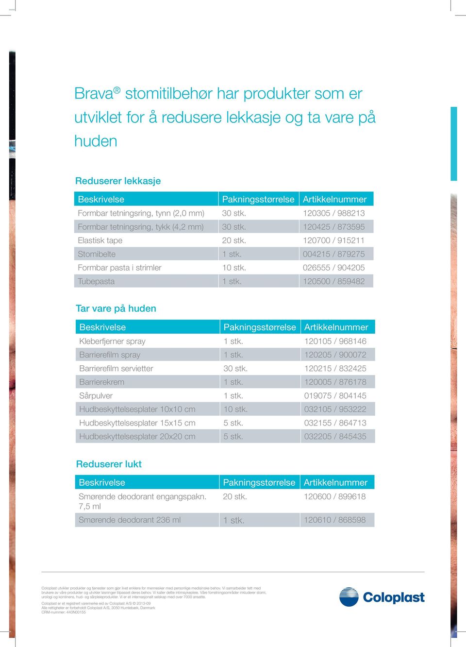 026555 / 904205 Tubepasta 1 stk. 120500 / 859482 Tar vare på huden Beskrivelse Pakningsstørrelse Artikkelnummer Kleberfjerner spray 1 stk. 120105 / 968146 Barrierefilm spray 1 stk.