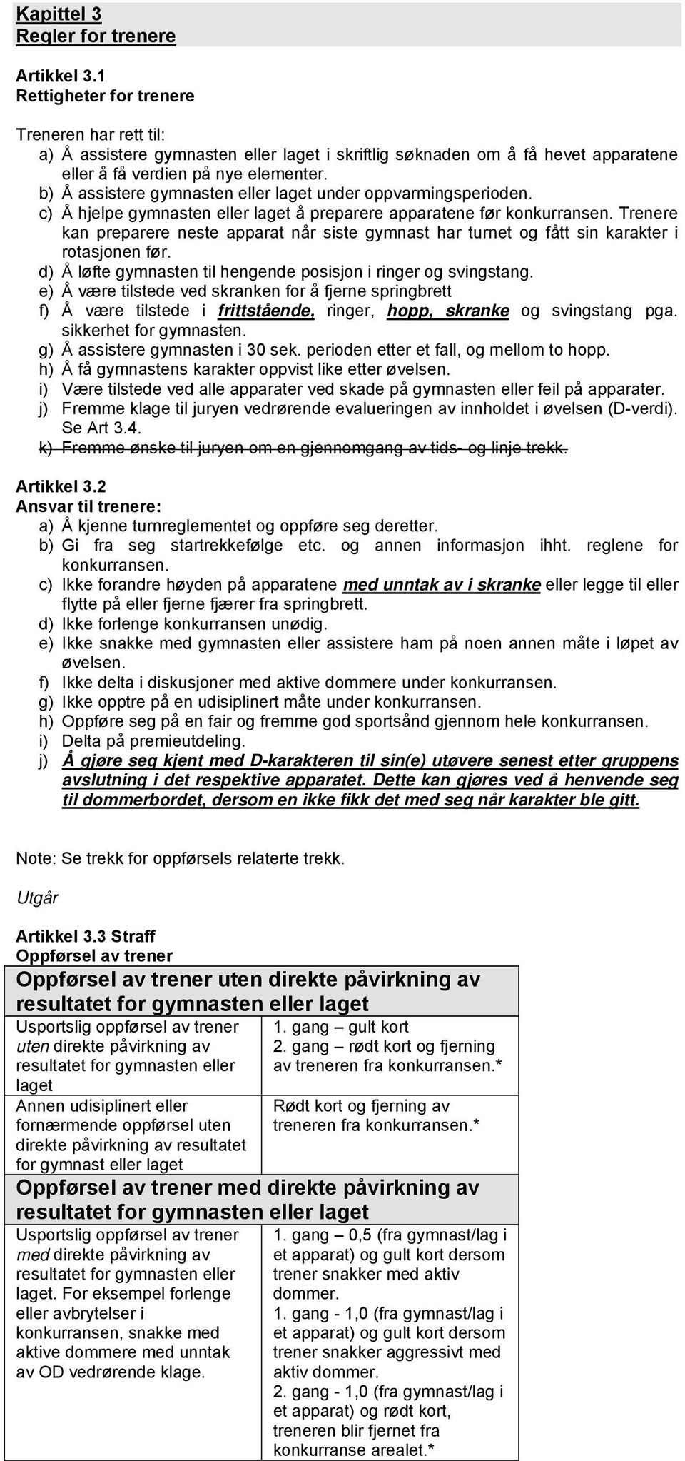 b) Å assistere gymnasten eller laget under oppvarmingsperioden. c) Å hjelpe gymnasten eller laget å preparere apparatene før konkurransen.