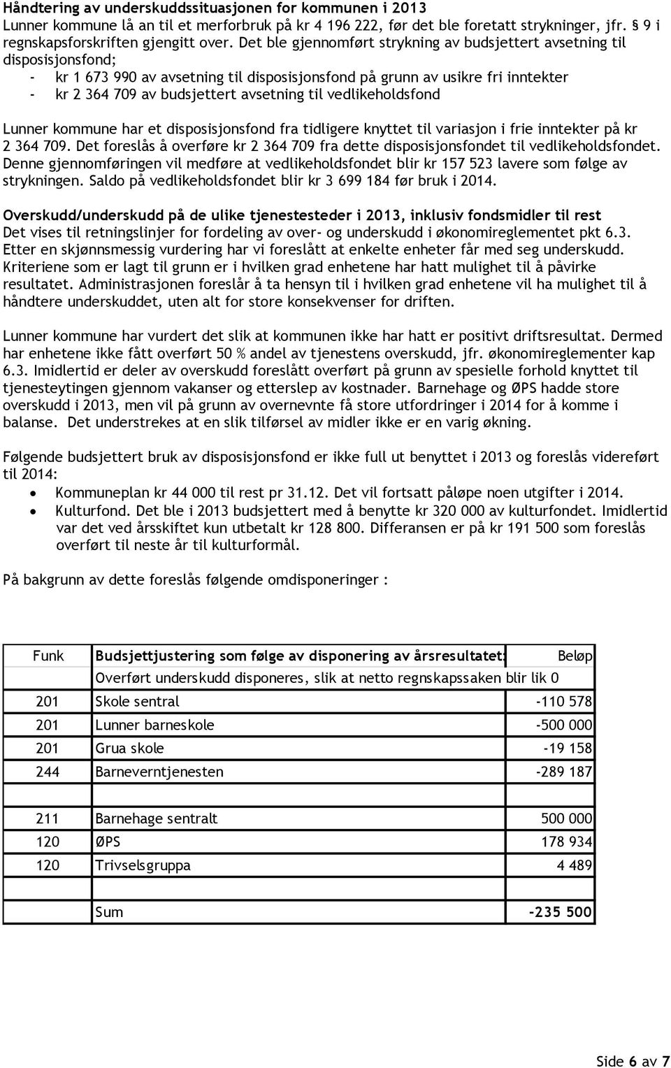 til vedlikeholdsfond Lunner kommune har et disposisjonsfond fra tidligere knyttet til variasjon i frie inntekter på kr 2 364 709.