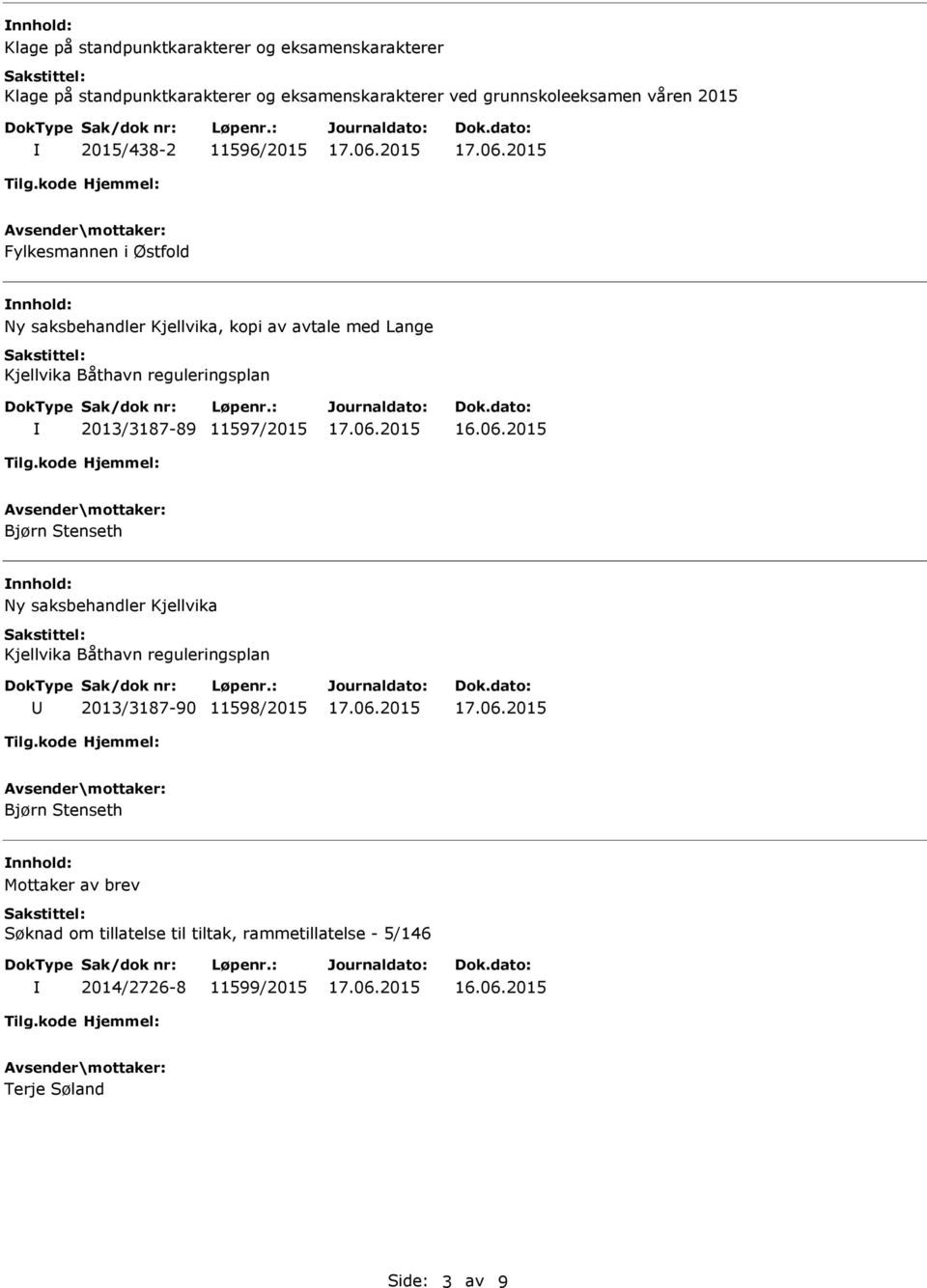 reguleringsplan 2013/3187-89 11597/2015 Bjørn Stenseth Ny saksbehandler Kjellvika Kjellvika Båthavn reguleringsplan 2013/3187-90