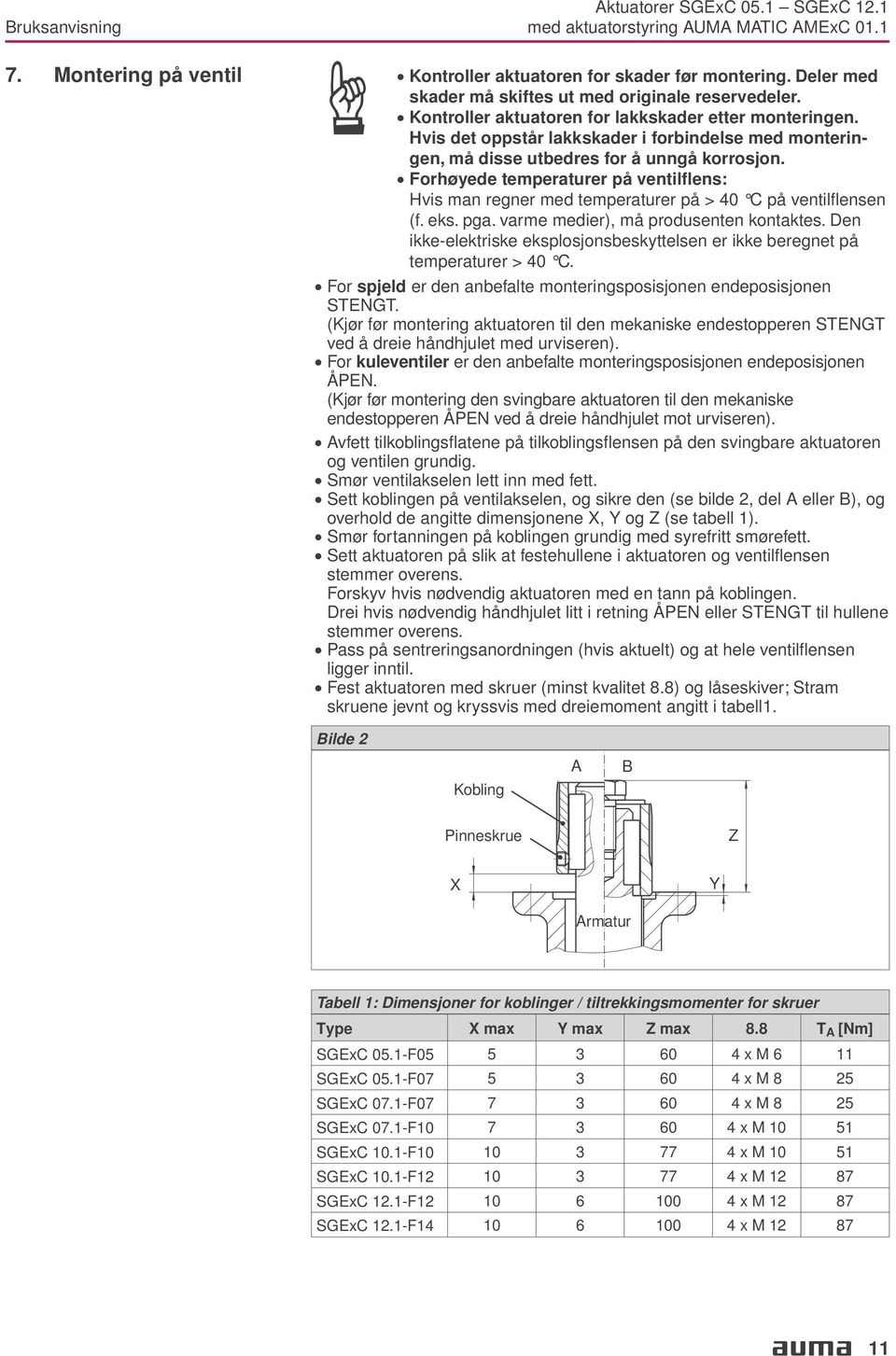 med temperaturer på > 40 C på ventilflensen (f eks pga varme medier), må produsenten kontaktes Den ikke-elektriske eksplosjonsbeskyttelsen er ikke beregnet på temperaturer > 40 C For spjeld er den