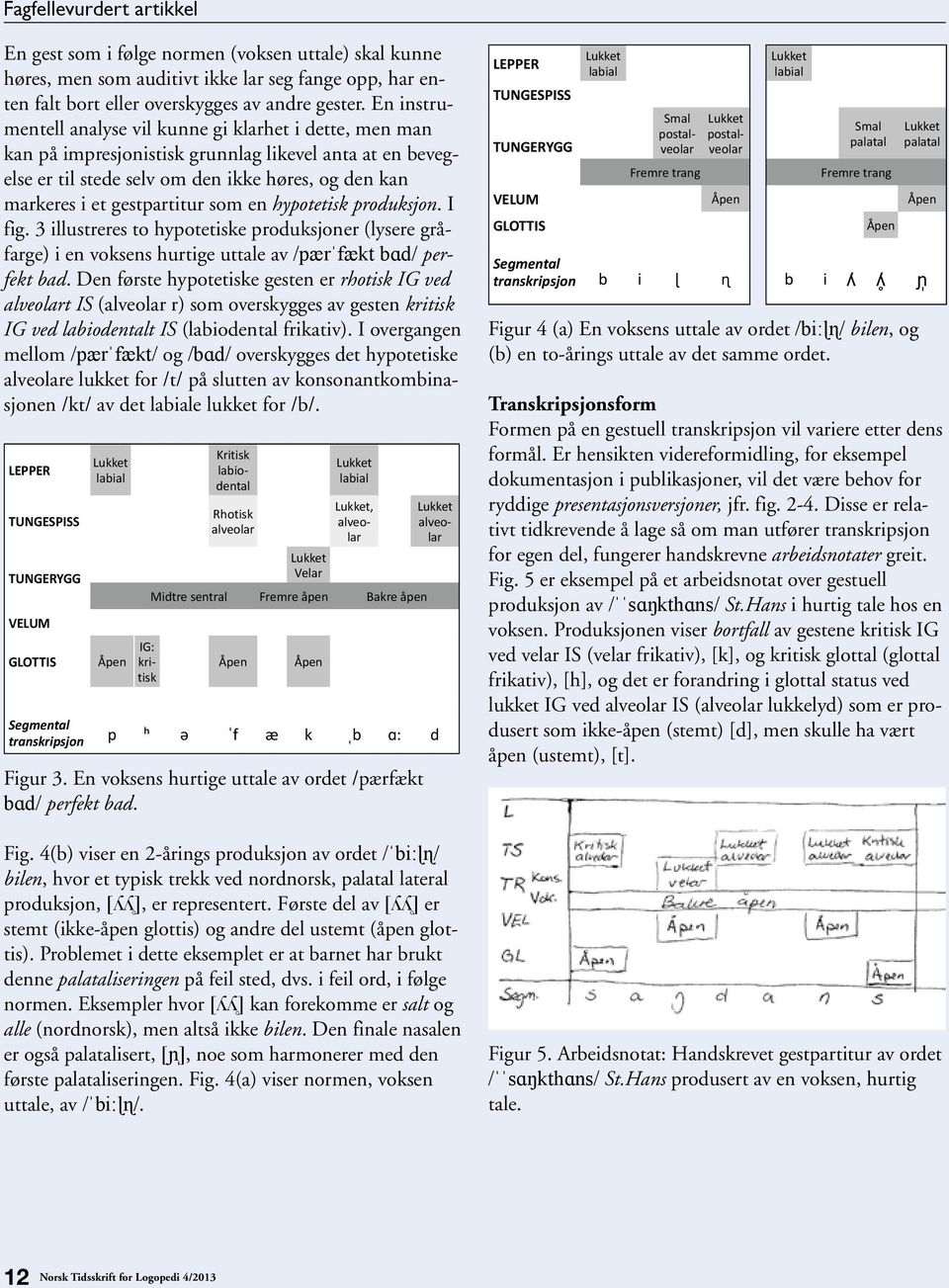 som en hypotetisk produksjon. I fig. 3 illustreres to hypotetiske produksjoner (lysere gråfarge) i en voksens hurtige uttale av /pærˈfækt bɑd/ perfekt bad.