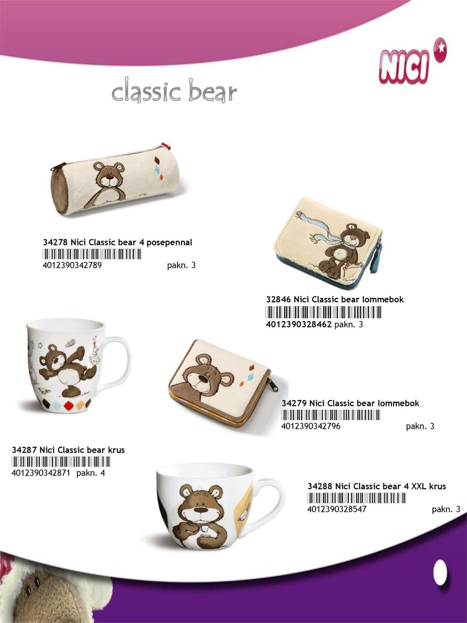 3 34279 Nici Classic bear lommebok *4012390342796* 4012390342796 pakn.