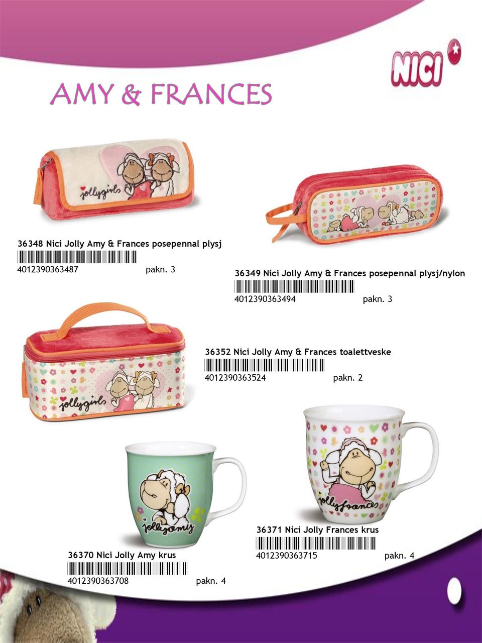 3 36352 Nici Jolly Amy & Frances toalettveske *4012390363524* 4012390363524 pakn.