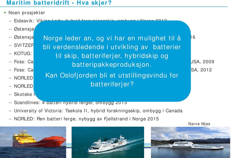 å bli verdensledende i utvikling av batterier til skip, batteriferjer, hybridskip og batteripakkeproduksjon.