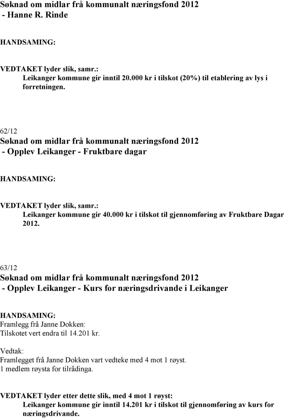 000 kr i tilskot til gjennomføring av Fruktbare Dagar 2012.