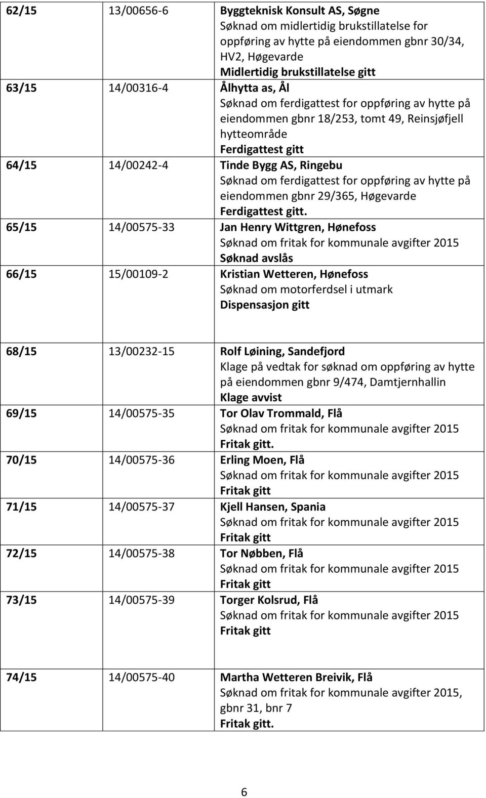 ferdigattest for oppføring av hytte på eiendommen gbnr 29/365, Høgevarde Ferdigattest gitt.