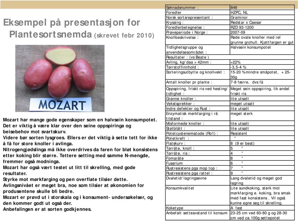 Nitrogengjødslinga må ikke overdrives da faren for bløt konsistens etter koking blir større. Tettere setting med samme N-mengde, fremmer også modninga.