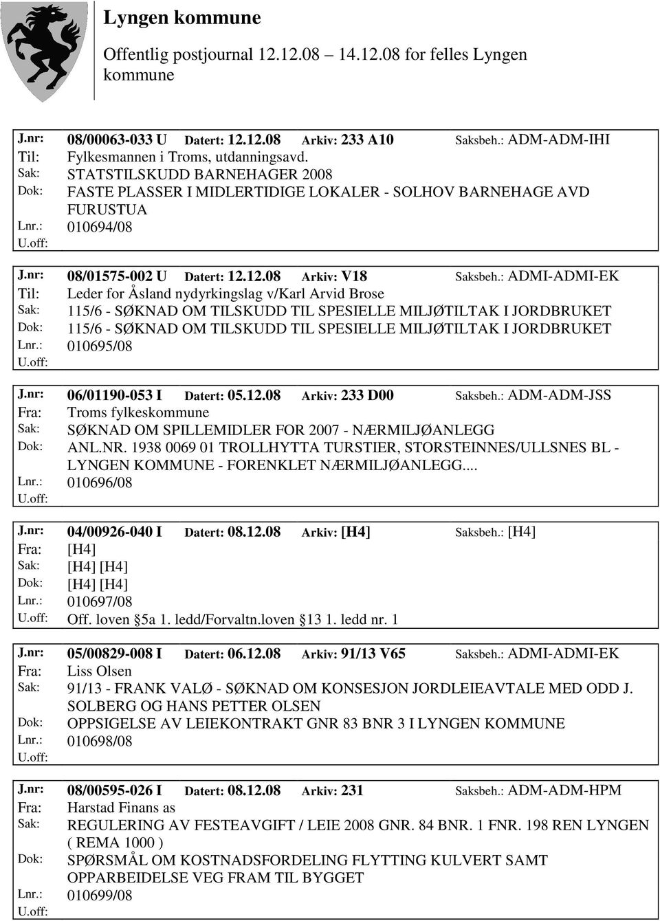 : ADMI-ADMI-EK Til: Leder for Åsland nydyrkingslag v/karl Arvid Brose Sak: 115/6 - SØKNAD OM TILSKUDD TIL SPESIELLE MILJØTILTAK I JORDBRUKET Dok: 115/6 - SØKNAD OM TILSKUDD TIL SPESIELLE MILJØTILTAK