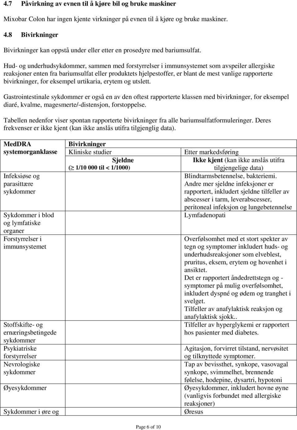 Hud- og underhudsykdommer, sammen med forstyrrelser i immunsystemet som avspeiler allergiske reaksjoner enten fra bariumsulfat eller produktets hjelpestoffer, er blant de mest vanlige rapporterte