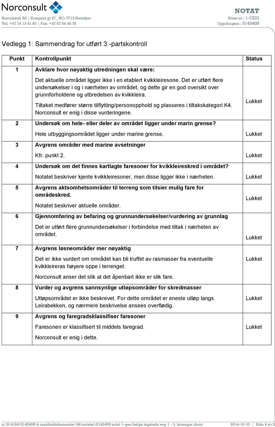 Tiltaket medfører større tilflytting/personopphold og plasseres i tiltakskategori K4. Norconsult er enig i disse vurderingene. 2 Undersøk om hele- eller deler av området ligger under marin grense?