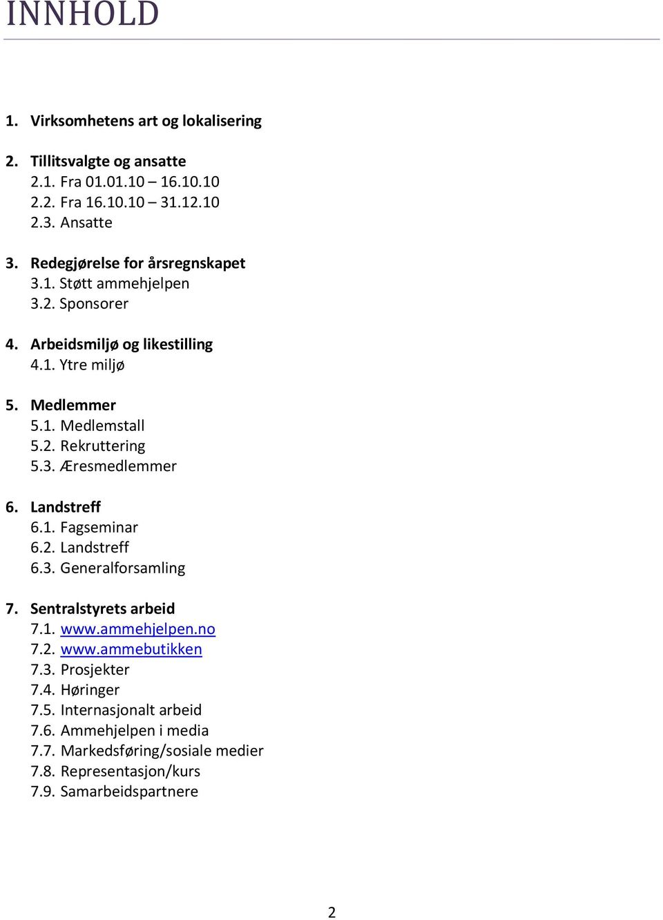 3. Æresmedlemmer 6. Landstreff 6.1. Fagseminar 6.2. Landstreff 6.3. Generalforsamling 7. Sentralstyrets arbeid 7.1. www.ammehjelpen.no 7.2. www.ammebutikken 7.