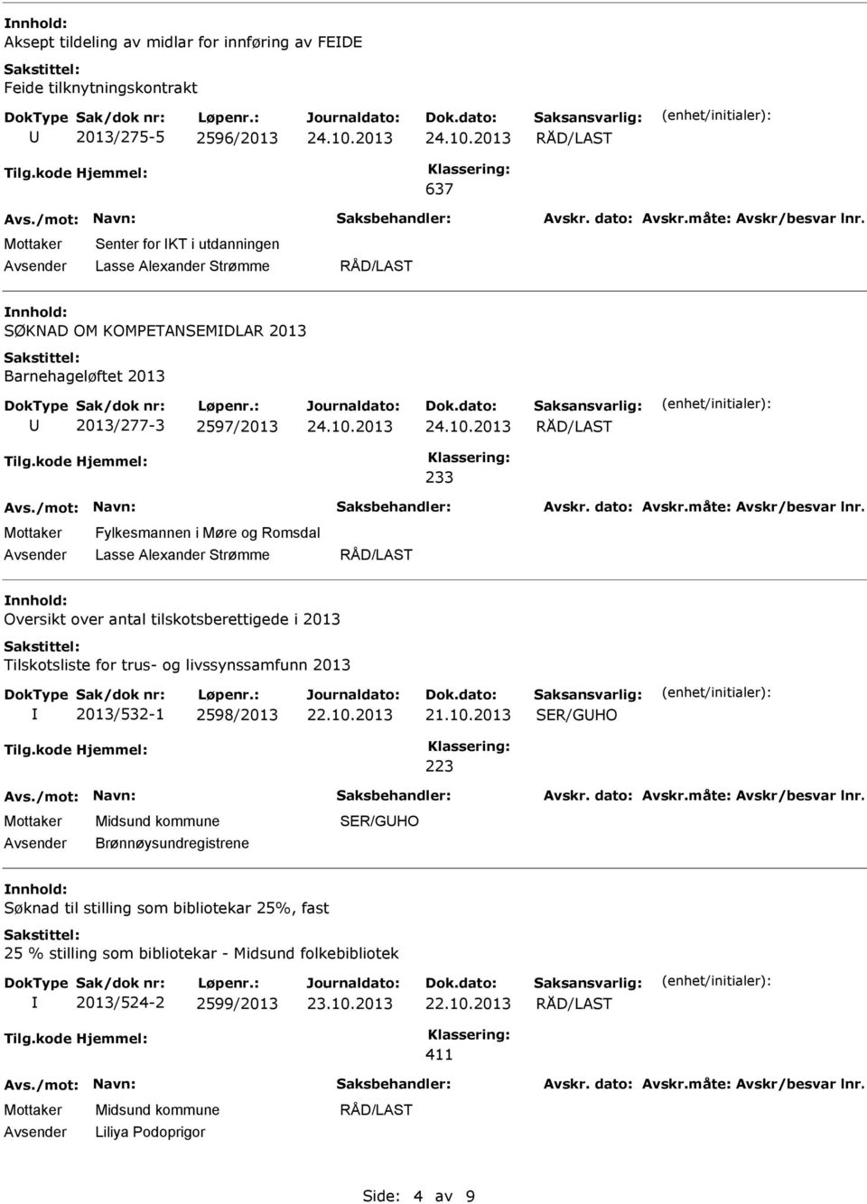 over antal tilskotsberettigede i 2013 Tilskotsliste for trus- og livssynssamfunn 2013 2013/532-1 2598/2013 SER/GHO 223 Brønnøysundregistrene SER/GHO