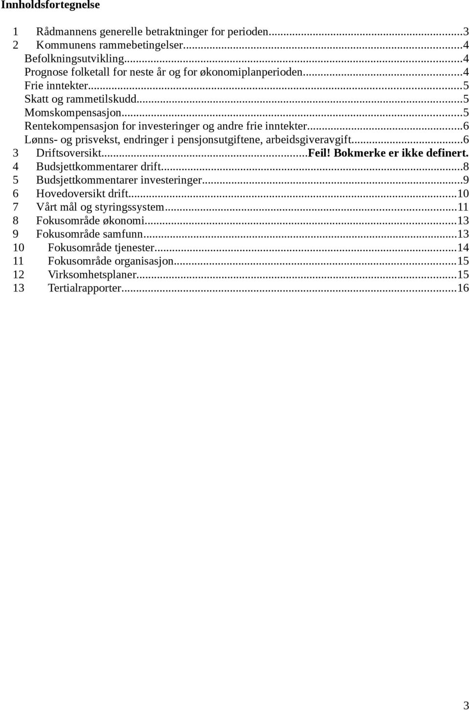 ..5 Rentekompensasjon for investeringer og andre frie inntekter...6 Lønns- og prisvekst, endringer i pensjonsutgiftene, arbeidsgiveravgift...6 3 Driftsoversikt...Feil!