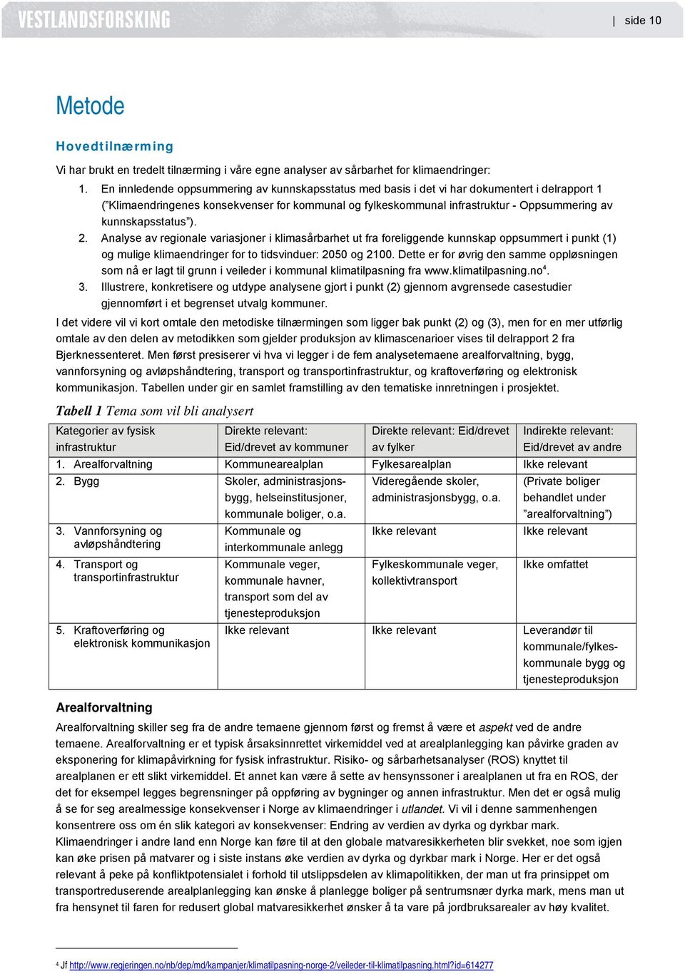 kunnskapsstatus ). 2. Analyse av regionale variasjoner i klimasårbarhet ut fra foreliggende kunnskap oppsummert i punkt (1) og mulige klimaendringer for to tidsvinduer: 2050 og 2100.