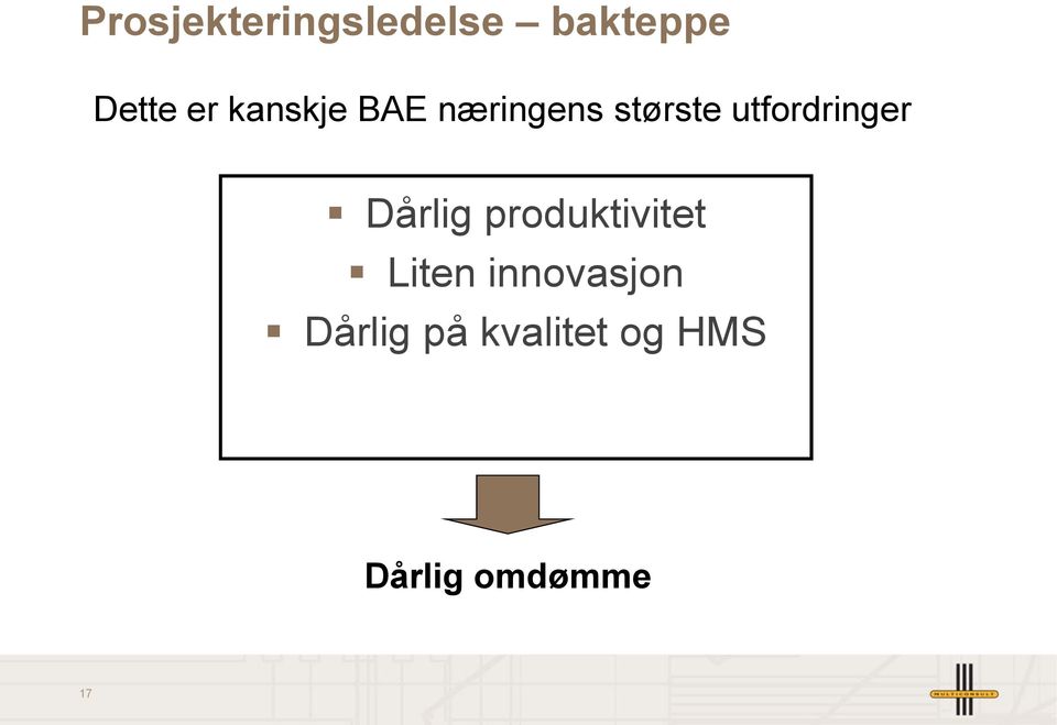 utfordringer Dårlig produktivitet Liten