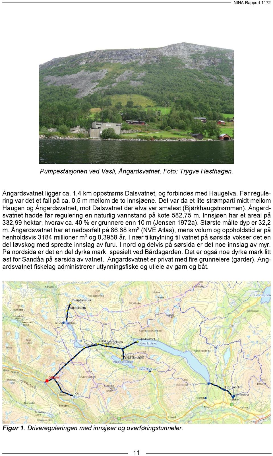 Ångardsvatnet hadde før regulering en naturlig vannstand på kote 582,75 m. Innsjøen har et areal på 332,99 hektar, hvorav ca. 4 % er grunnere enn 1 m (Jensen 1972a). Største målte dyp er 32,2 m.