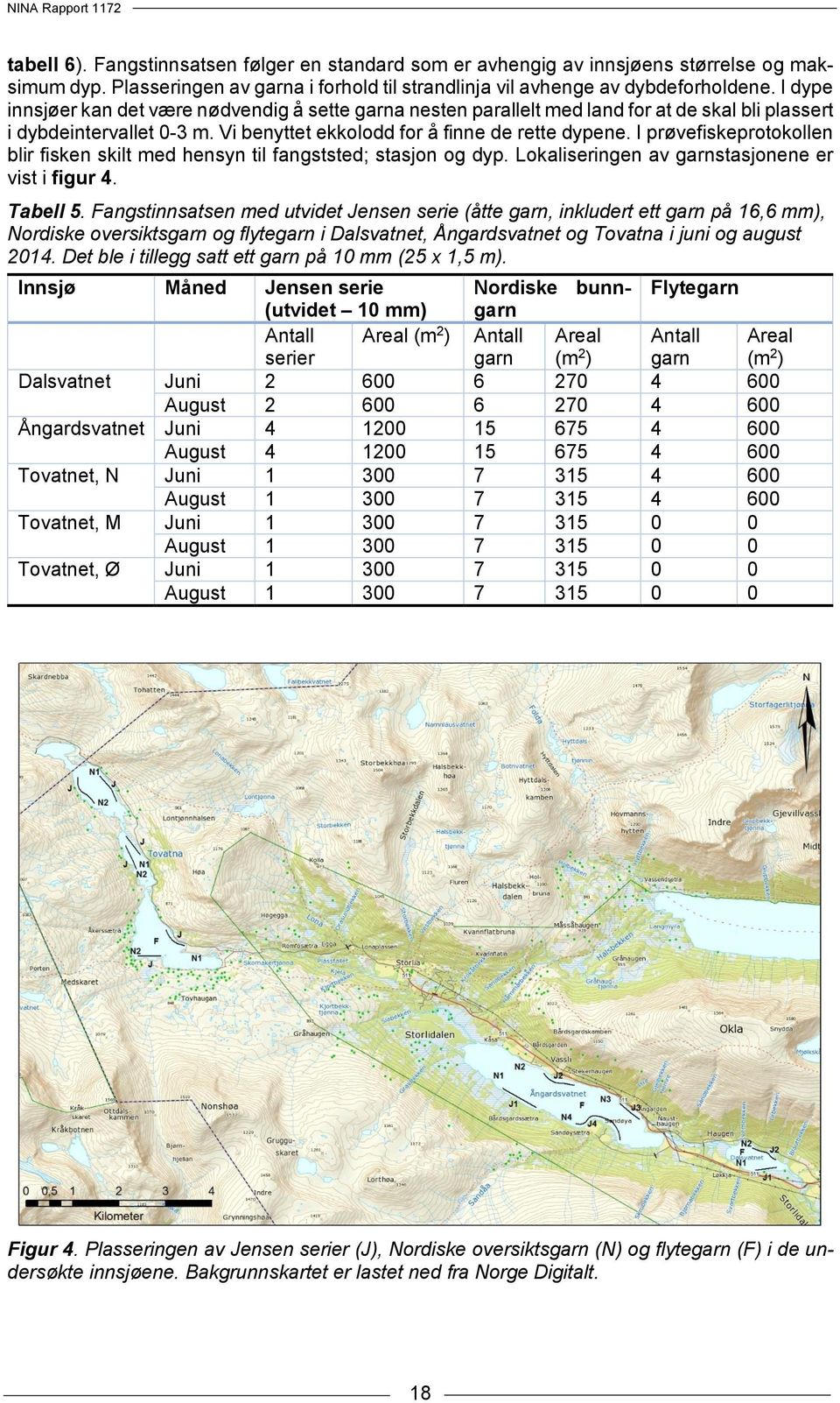 I prøvefiskeprotokollen blir fisken skilt med hensyn til fangststed; stasjon og dyp. Lokaliseringen av garnstasjonene er vist i figur 4. Tabell 5.