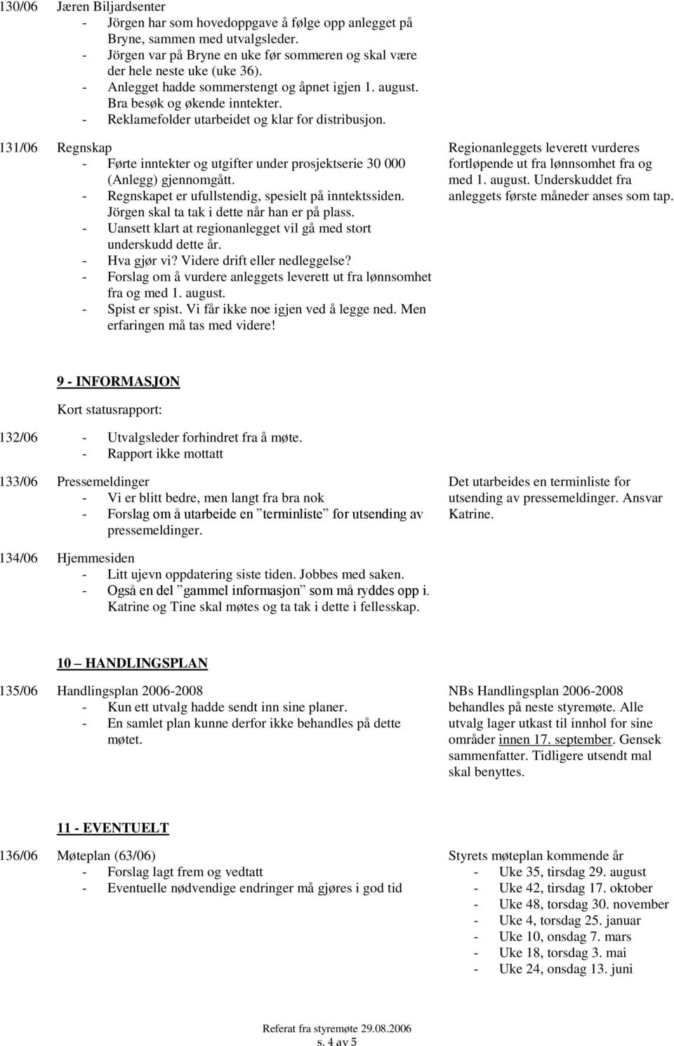 131/06 Regnskap - Førte inntekter og utgifter under prosjektserie 30 000 (Anlegg) gjennomgått. - Regnskapet er ufullstendig, spesielt på inntektssiden. Jörgen skal ta tak i dette når han er på plass.