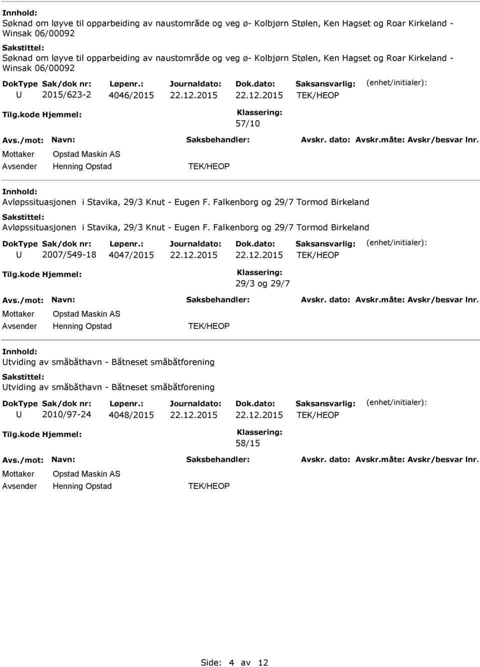 Knut - Eugen F. Falkenborg og 29/7 Tormod Birkeland Avløpssituasjonen i Stavika, 29/3 Knut - Eugen F.