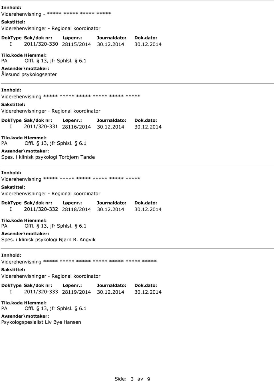 i klinisk psykologi Torbjørn Tande nnhold: 2011/320-332 28118/2014 Spes.