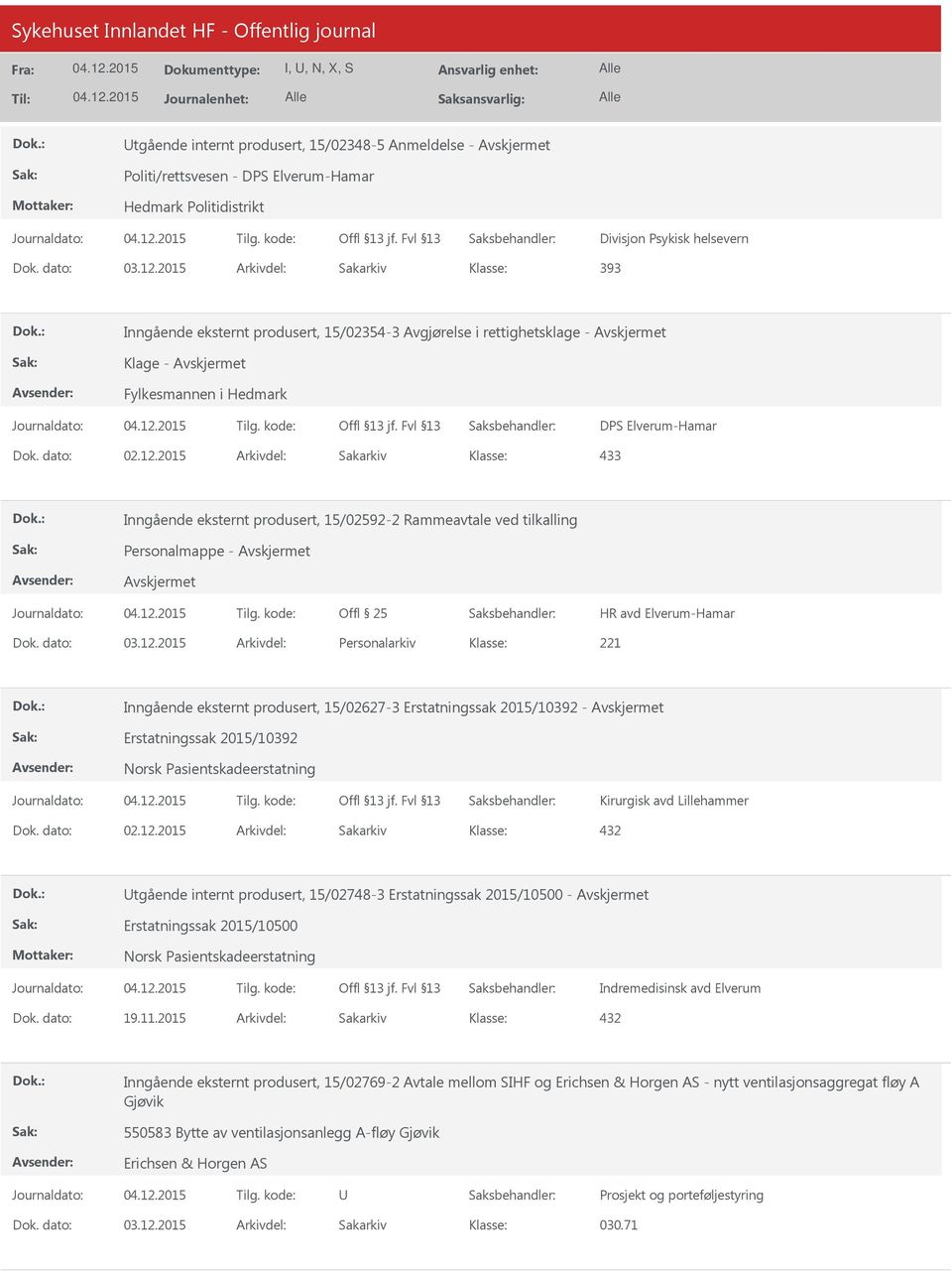 Rammeavtale ved tilkalling Personalmappe - Dok. dato: 03.12.