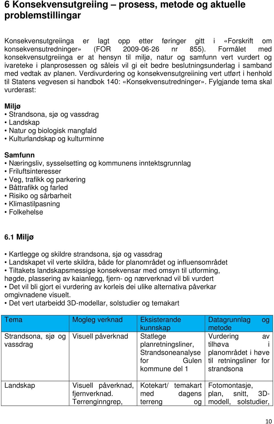 Verdivurdering og konsekvensutgreiining vert utført i henhold til Statens vegvesen si handbok 140: «Konsekvensutredninger».