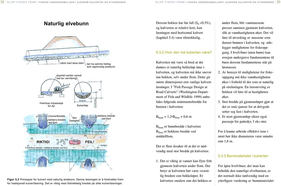 bekkens bredde ved flom Figur 5.2 Prinsipper for kulvert med naturlig elvebunn. Denne løsningen er å foretrekke framfor tradisjonell kulvertløsning.