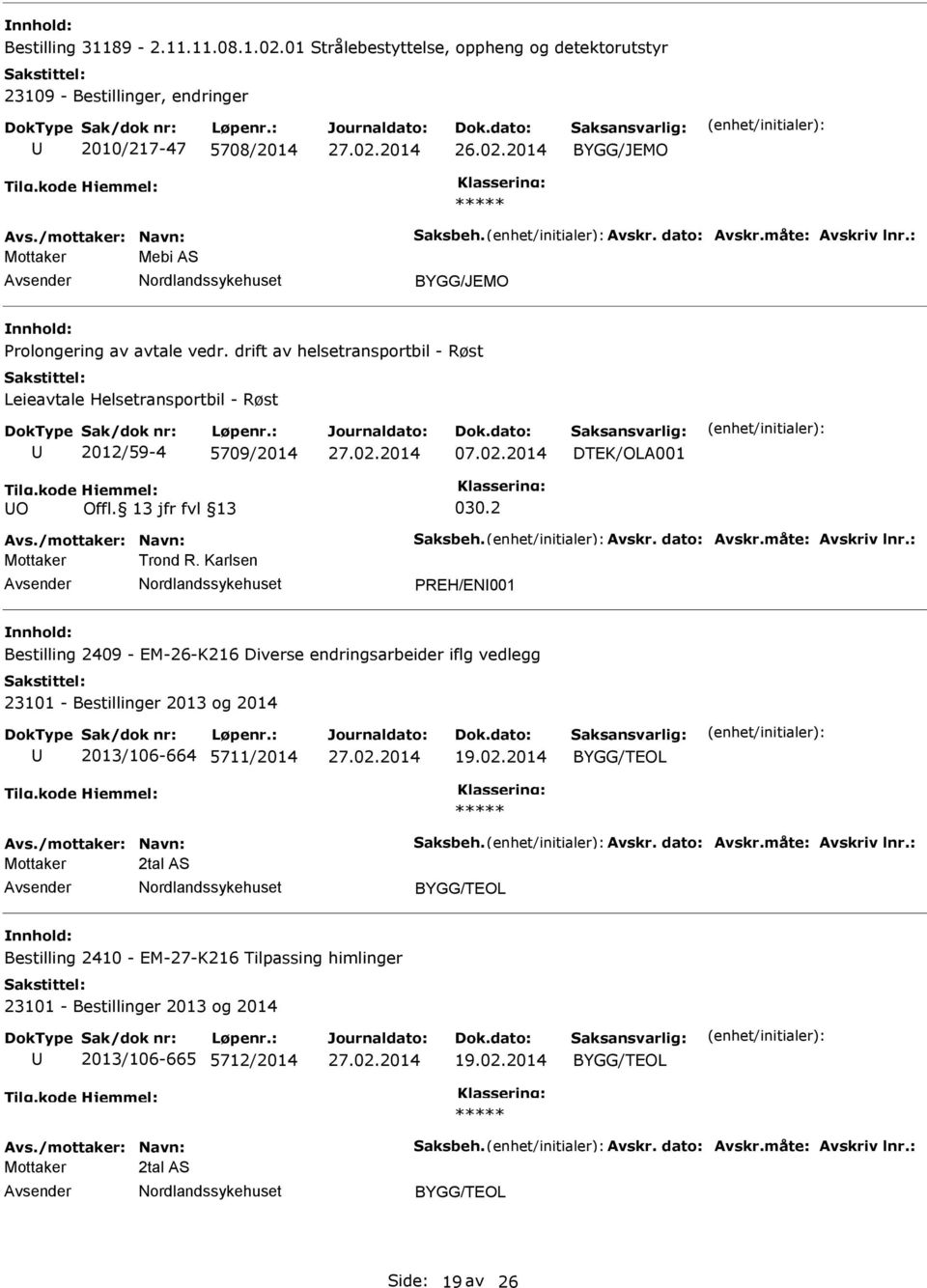 13 jfr fvl 13 030.2 Avs./mottaker: Navn: Saksbeh. Avskr. dato: Avskr.måte: Avskriv lnr.: Mottaker Trond R.