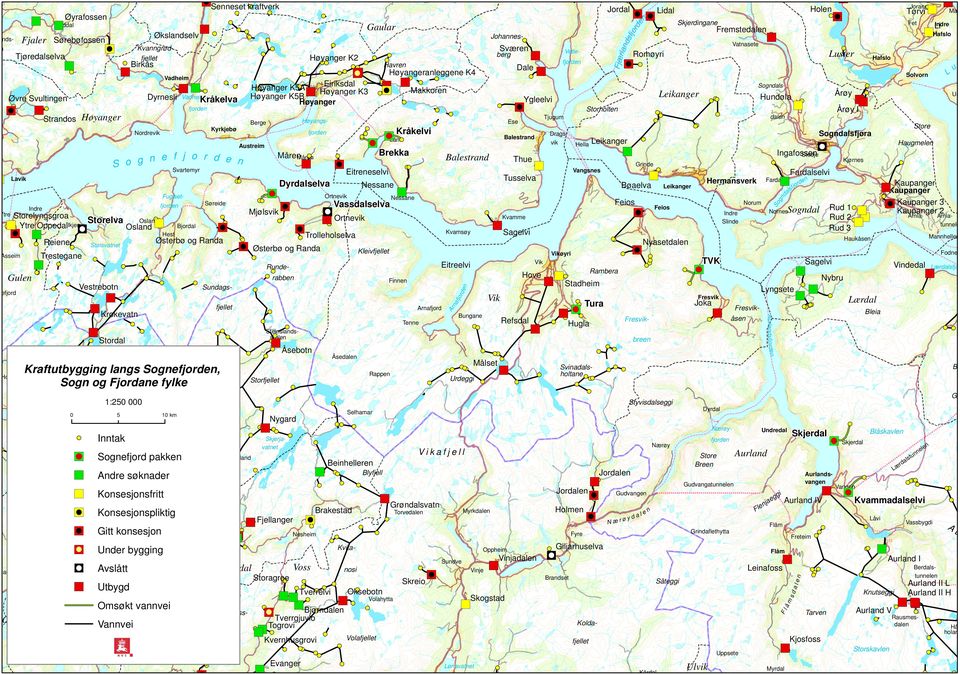 Fle ja gi eg Låvi Gridaflethytta a e l e Vassbygdi Freteim Aurlad I Leiafoss ale Berdalstuele åm sd Kutseggi Tarve Aurlad V Myrdal Aurlad II L Aurlad II H Rausmesdale Kjosfoss Au Flåm Ulvik rd u lst