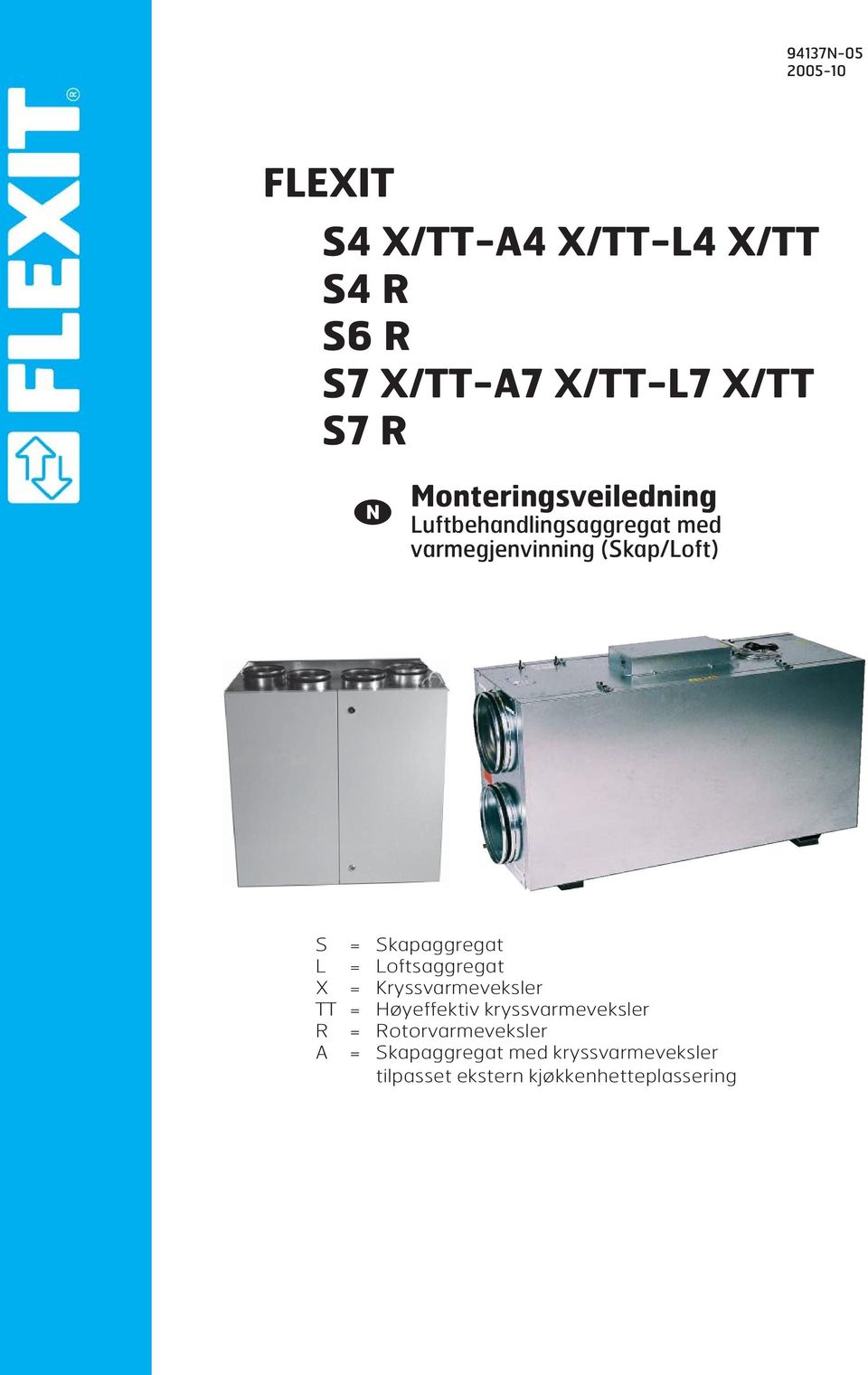 Skapaggregat L = Loftsaggregat X = Kryssvarmeveksler TT = Høyeffektiv kryssvarmeveksler R