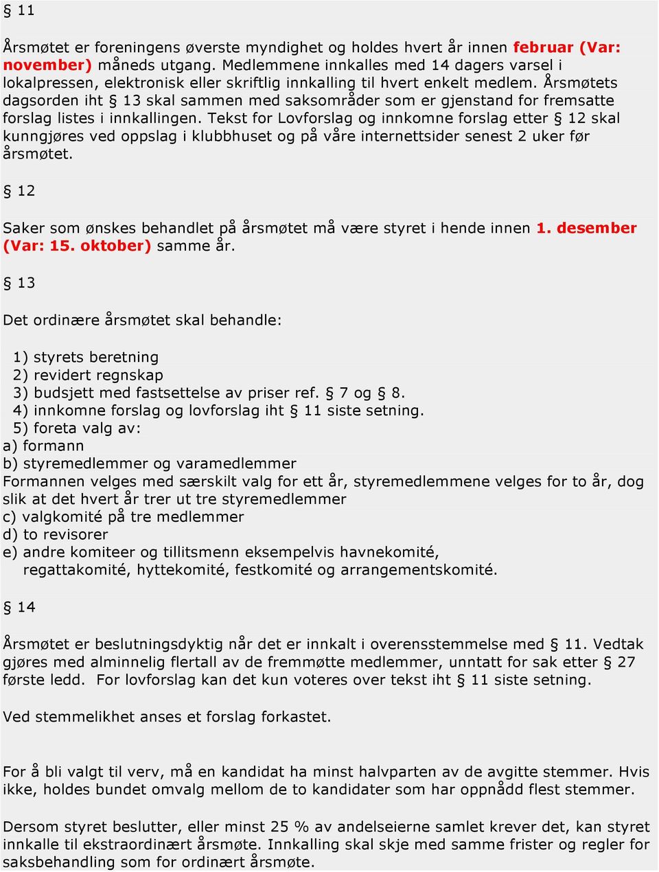 Årsmøtets dagsorden iht 13 skal sammen med saksområder som er gjenstand for fremsatte forslag listes i innkallingen.